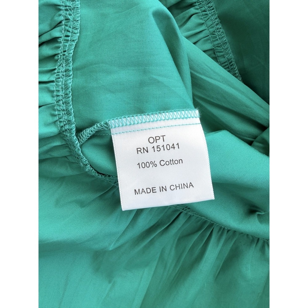 OPT Anthropologie Bay Mini Dress Emerald Green Cotton Small Tiered‎ Smock Sleeve - Picture 6 of 10